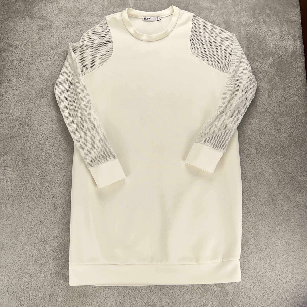 Zara Special-T Dress Tunic Mesh Long Sheer Sleeve Casual White‎ Size L
